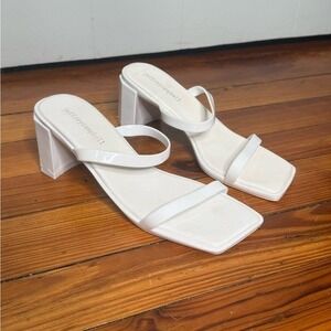 Jeffrey Campbell Glossy Patent White Strappy Sandal with Block Heel